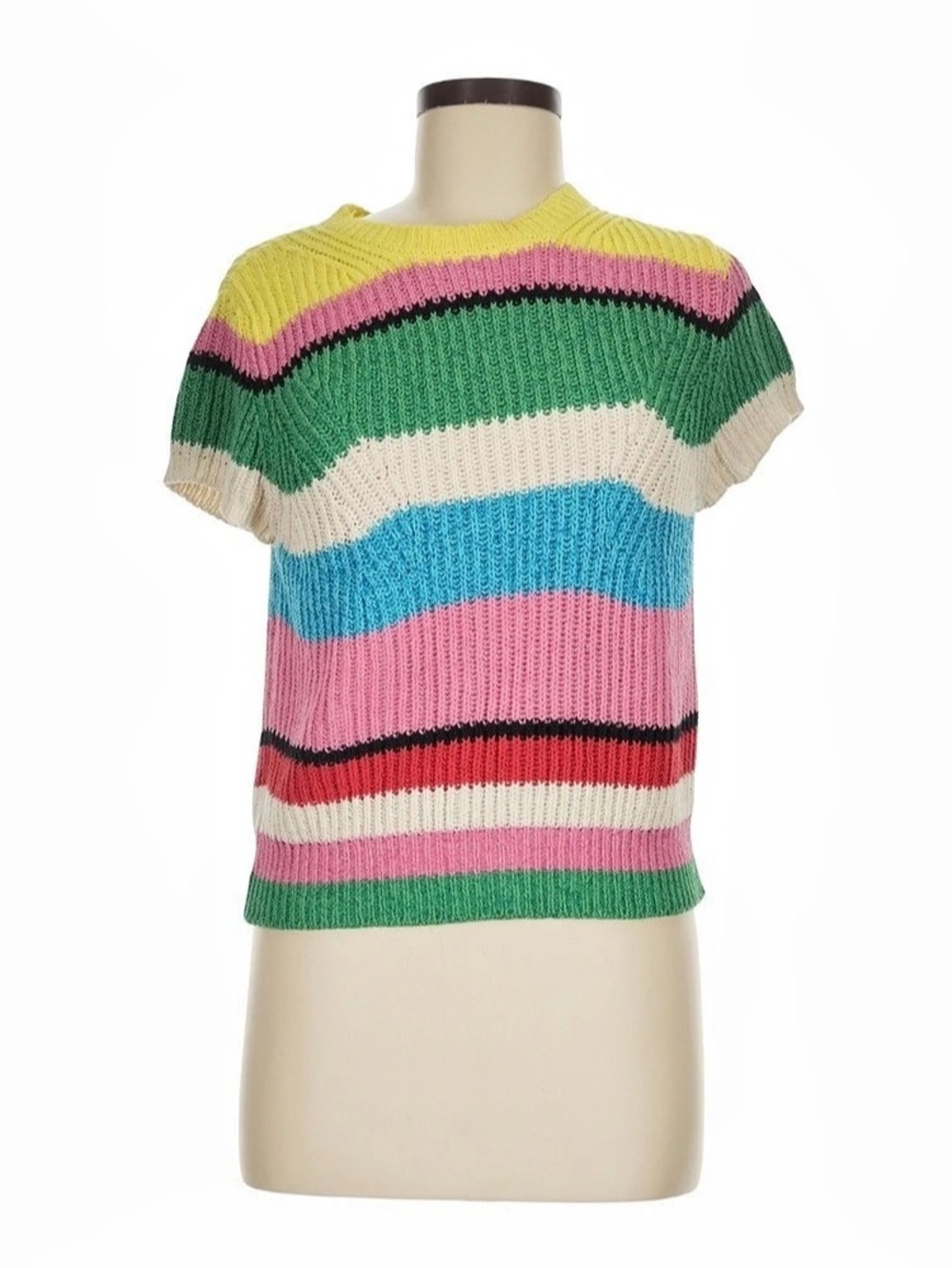 Marella Voghera Striped Knit Sweater Top Yellow & Green